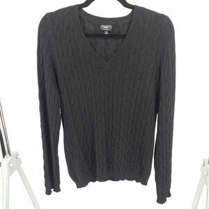 Talbots 100% Cashmere Cable Knit V-Neckline Long Sleeve Sweater L Black *Repair*